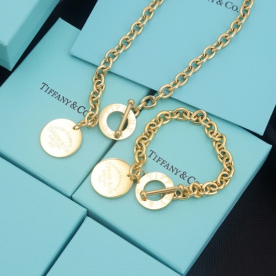 Return To Tiffany New York 925 Round Tag Gold  And Silver Bracelet Necklace Set