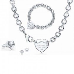 Women Fashion Tiffany Necklace Bracelet Ring Earring 4-in-1 Set