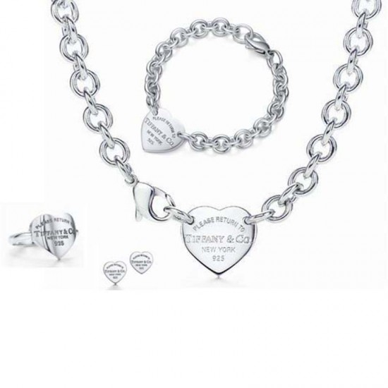 Women Fashion Tiffany Necklace Bracelet Ring Earring 4-in-1 Set Women Fashion Tiffany Necklace Bracelet Ring Earring 4-in-1 Set