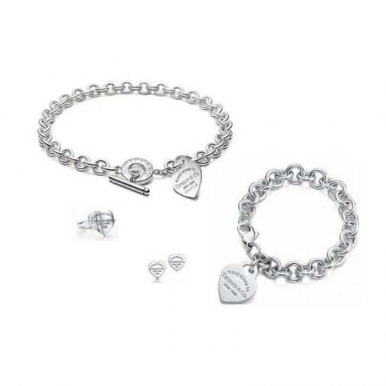 Fashion Tiffany Co Heart Tag Toggle Necklace Bracelet Ring Ear Studs 4-in-1 Sets
