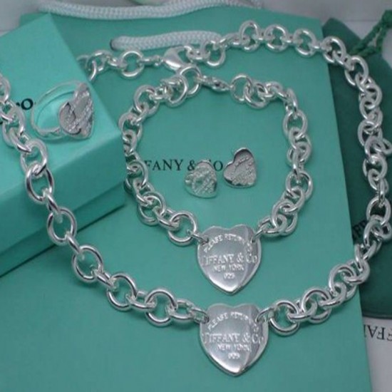 Women Fashion Tiffany Necklace Bracelet Ring Earring 4-in-1 Set Women Fashion Tiffany Necklace Bracelet Ring Earring 4-in-1 Set