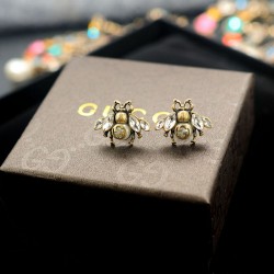 Gucci Bee Shape Crystal-Embellished Earrings In Gold