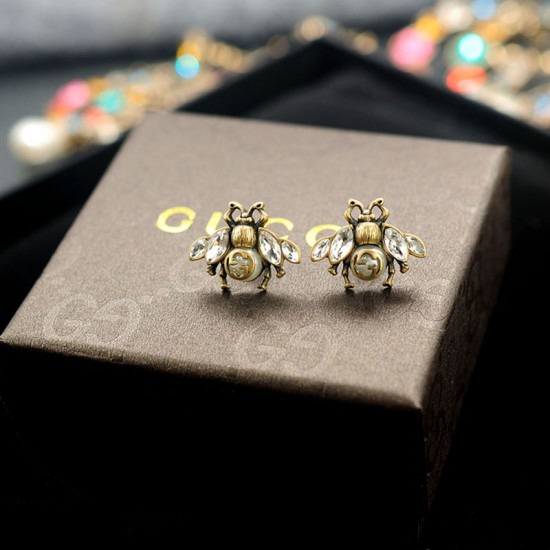 Gucci Bee Shape Crystal-Embellished Earrings In Gold