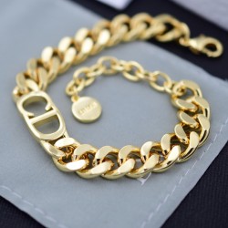 Christian Dior Cuban Chain Golden CD Letter And Round Dior Logo Tag Bracelet